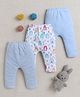 BUMZEE Cotton Full Length Stripes & Teddy Print Diaper Pants Pack of 3 - Light Blue & White