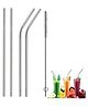ARCADE TOYS Premium Stainless Steel Straws Eco-Friendly & Durable Metal Straw Set with Cleaning Brush Long Steel Straws for Drinking Juice (2-Straight, 2-Bend, 1-Brush) - PACK OF 1 - COLOR MAY VARY