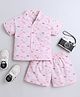 The Magic Wand Cotton Woven Half Sleeves Bow Printed Coordinating Night Suit Set - Pink
