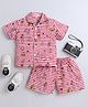 The Magic Wand Cotton Woven Half Sleeves Striped & Hearts Printed Coordinating Night Suit Set - Red