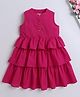 The Magic Wand Cotton Sleeveless Solid Layered Dress - Fuchsia