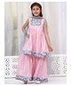 Little Bansi Cotton Sleeveless Floral Embroidered Glitter Striped & Lace Embellished Kurta Sharara With Dupatta Set - Pink