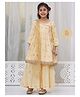 Little Bansi Cotton Three Fourth Sleeves Paisleys Foil Printed Lace & Sequins Embellished Kurta Sharara With Dupatta Set - Dutch Cream