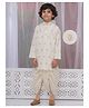 Little Bansi Cotton Full Sleeves Paisley Foil Printed Kurta & Dhoti Set for Onam - Cream