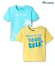 Honeyhap Premium 100%  Cotton Knit Half Sleeves Bio Wash T-Shirts with Text Print Pack of 2 - Blue Radiance & Lemonade