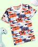 Kiddopanti Cotton Half Sleeves Dinosaurs Printed Tee - Neon Orange