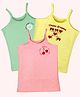 Kiddopanti Cotton Pack of 3 Sleeveless Floral & Heart Printed Camisoles - Light Green Yellow & Dark Pink