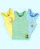 Kiddopanti Cotton Pack Of 3 Sleeveless Animals & Puzzle Printed Vests - Light Green Yellow & Blue