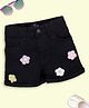 Kiddopanti Denim Shorts Floral Embroidered Shorts - Black