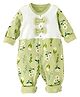 Little Surprise Box Cotton Full Sleeves Floral Printed & Bow Applique Detailed Romper - Green