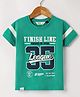 Ruff Sinker Knit Half Sleeves T-Shirt with Text Print - Mint