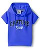 Ruff Terry Knit Half Sleeves Hooded T-Shirt with Text Print - Blue