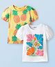 Honeyhap Premium 100% Cotton Knit Half Puffed Sleeves Bio Finish T-Shirts with Floral & Pineapple Print Pack of 2 - Bright White & Beach Ball