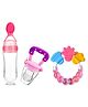 Numum Combo of Fruit And Food Nibbler Spoon Feeder and Rattle Teether-( Fruit feeder - Spoon feeder - Ring Teether) -Pack of 3 - Multicolor ( color and design may vary)