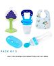 Numum Baby Fruit Feeder with Spoon Feeder and Fruit Teether Finger Brush and Baby bibs ( 1pcs each) (Bibs - Fruit Feeder - Finger Brush - Spoon feeder - fruit teether) - BLUE ( color and design may vary)