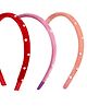 Ribbon candy Set Of 3 Velvet Beads Embellished Hair Bands - Red Purple & Peach