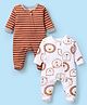 Kookie Kids Interlock Knit Full Sleeves Striped & Animal Printed Footed Sleep Suits Pack of 2 - White & Brown