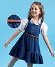 Hola Bonita Woven Solid Denim Dress & Half Sleeves Inner Tee With Belt - Blue & White