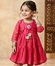 Babyhug Woven Ethnic Dress & Three Fourth Sleeves Jacket With Floral Print & Embroidery - Dark Pink