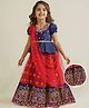 Babyhug Woven Half Sleeves Choli Lehenga Set & Dupatta With Sequin Floral Embroidery & Lace Detailing - Red