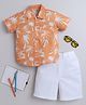Aww Hunnie Half Sleeves Coconut Trees Printed Shirt With Shorts Set - Orange