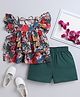 Aww Hunnie Frill Sleeves Floral Printed Layered Top & Shorts Set - Multi Colour