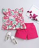 Aww Hunnie Cotton Sleeveless Floral Printed & Frill Detailed Top & Shorts Set - Pink