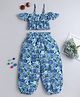 Aww Hunnie Cold Shoulder Floral Printed Crop Top With Coordinating Pant Set - Blue