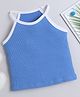 Aww Hunnie Cotton Rib Sleeveless Solid Top - Blue