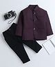 Lil' Homies Jacquard Full Sleeves Solid Blazer With Pant - Burgandy