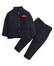 Lil' Homies Jacquard Full Sleeves Solid Blazer With Pant - Navy Blue