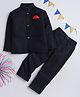 Lil' Homies Jacquard Full Sleeves Solid Padded Blazer With Pant - Navy Blue