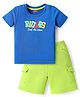 Babyhug Single Jersey Knit Half Sleeves T-Shirt & Shorts Set with Text Print - Blue & Limegreen