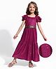 Hola Bonita Knit Cold Shoulder Sleeves Solid Shimmer Party Dress - Wine