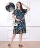 Bella Mama Woven Short Sleeves Maternity Dress with Floral Print - Navy Blue