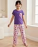 Pine Kids Cotton Knit Half Sleeves Capri Night Suit with Floral & Text Print - Purple