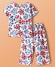 Pine Kids Cotton Knit Half Sleeves Co-ords Capri Night Suit with Floral Print - White