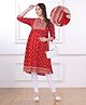 Bella Mama Woven Three Fourth Sleeves Maternity Kurta With Floral Print - Red