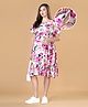 Bella Mama Viscose Woven Flutter Sleeve Floral Printed Maternity Dress - Pink & White