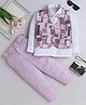 Fourfolds Full Sleeves Solid Shirt With Abstract Printed Waistcoat Trousers & Bow Set - Pink
