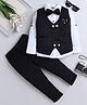 Fourfolds Full Sleeves Typography Printed Shirt With Embroidered Waistcoat Trousers & Bow Set - Black
