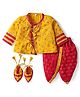 Saka Designs Cotton Woven Mandarin Collar Full Sleeves Printed Dhoti Kurta Set With Booties - Yellow & Red