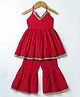 Saka Designs Woven Sleeveless Printed Kurti &  Gharara Co-Ord Set With Lace Detailing - Red