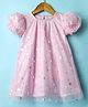 Saka Designs Woven Half Sleeves Party Frock With Foil Polka Dot Print - Pink