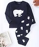 Funkrafts Cotton Knit Full Sleeves Polar Bear Printed Coordinating Night Suit Set - Navy Blue