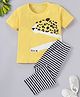 Funkrafts Cotton Knit Half Sleeves Striped & Cheetah Printed Night Suit Set - Yellow