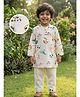 Desi Soota Cotton Full Sleeves Baby Animals Printed Kurta Pyjama Set - White