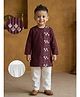 Desi Soota Cotton Full Sleeves Floral Embroidered Kurta Pyjama Set - Maroon