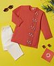 Desi Soota Cotton Woven Full Sleeves Leaves Embroidered Kurta & Pyjama Set - Peach