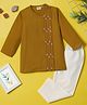 Desi Soota Cotton Full Sleeves Floral Embroidered Kurta Pyjama Set - Mustard